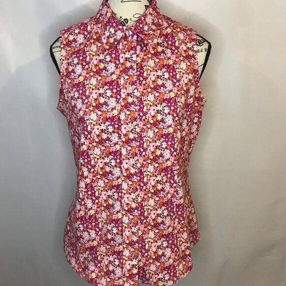 GAP Factory Store Floral Button Down Sleeveless Stretch Blouse Size Medium - Picture 1 of 10